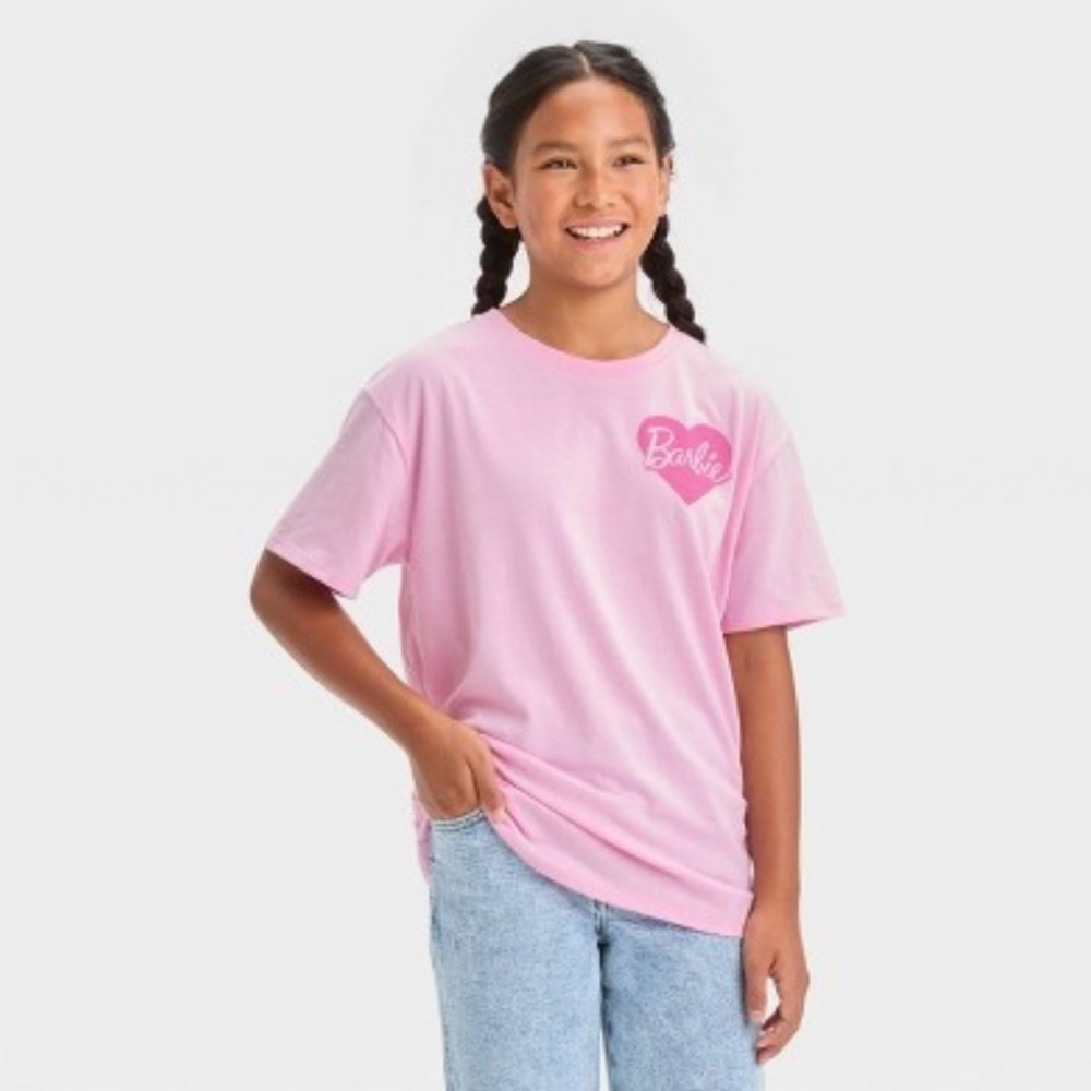 Art Class, Girls' Short Sleeve Oversized Barbie Shirt,Pink| XL (14)| womenSmall